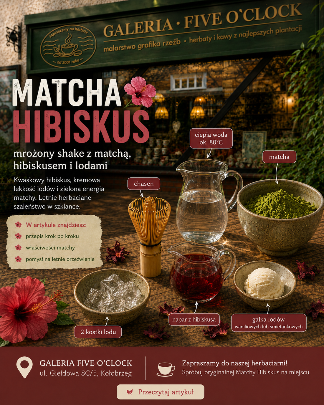 Matcha Hibiskus – mrożony shake z matchą, hibiskusem i lodami