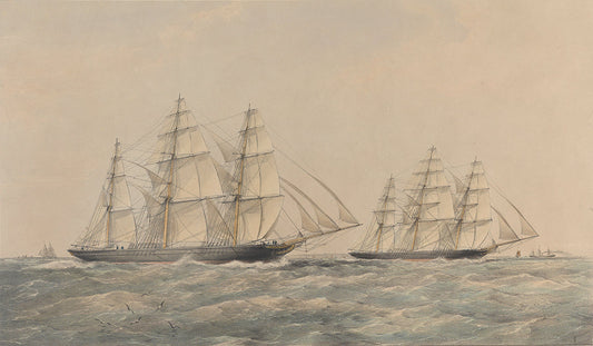 The Great China Race. PAH8572 S4144 Inscription: The Great China Race. The Clipper Taeping & Ariel passing the Lizard Sept 6th 1866 on their homeward voyage from Foo-Chow-Foo. T. G. Dutton Del et Lith Taeping (left) and Ariel (right)